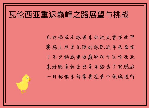 瓦伦西亚重返巅峰之路展望与挑战